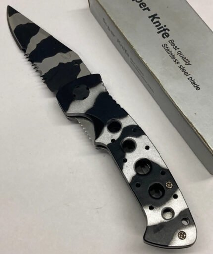 Frost Cutlery Folding Knife – Black/Silver Camo – Pocket Clip – C-835