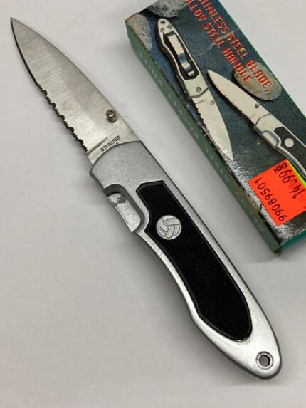 Folding Knife – Combo Blade – Pocket Clip – Liner Lock – Gray – K-8008S