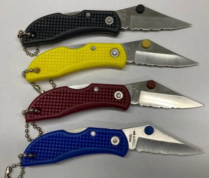 Keychain Knives – Small – Serrated Blade – Blue, Red, Yellow, and Black – Set of 4