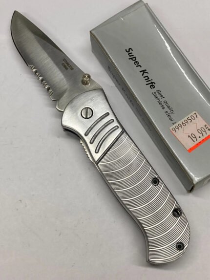 Folding Tactical Knife – Silver – Clip, Liner Lock, Thumb Knob – C-268S