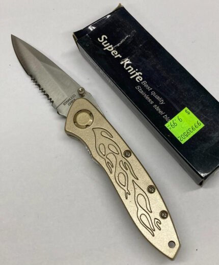 Gold Colored Handle Folder – Combo Blade – Clip – LK-47030CP