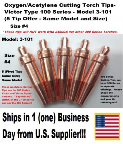 Cutting Torch Tips – Oxygen/Acetylene – Victor Type 100 Series – 3-101 – #4 – 5 Tips
