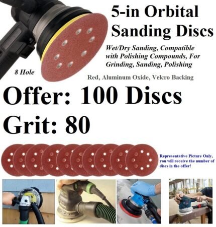 80 Grit Round Hook/Loop Sanding Disc – Red Alum Oxide – Size 5" – 100 Pack – Orbital