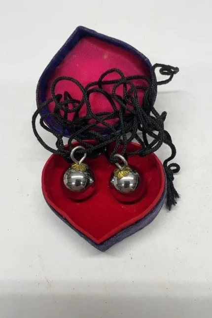 Silver Pair of Chime Necklaces Blue Heart Shaped Box